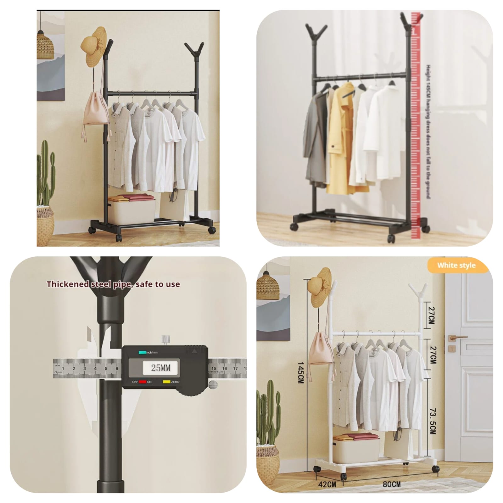 Double Rod Clothes Hanging Rack, Multifunctional Bedroom Clothes Storage Rack, Portable Floor Standing Rack Double Rod Clothes Hanging Rack, Multifunctional Bedroom Clothes Storage Rack, Portable Floor Standing Rack